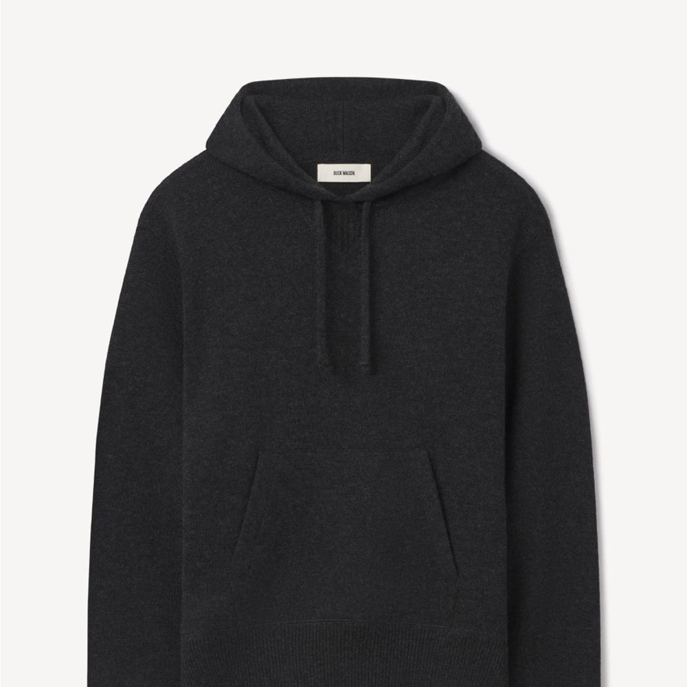 Buck Mason classic fit hooded sweater in a plaited 9 gauge merino/cashmere knit.